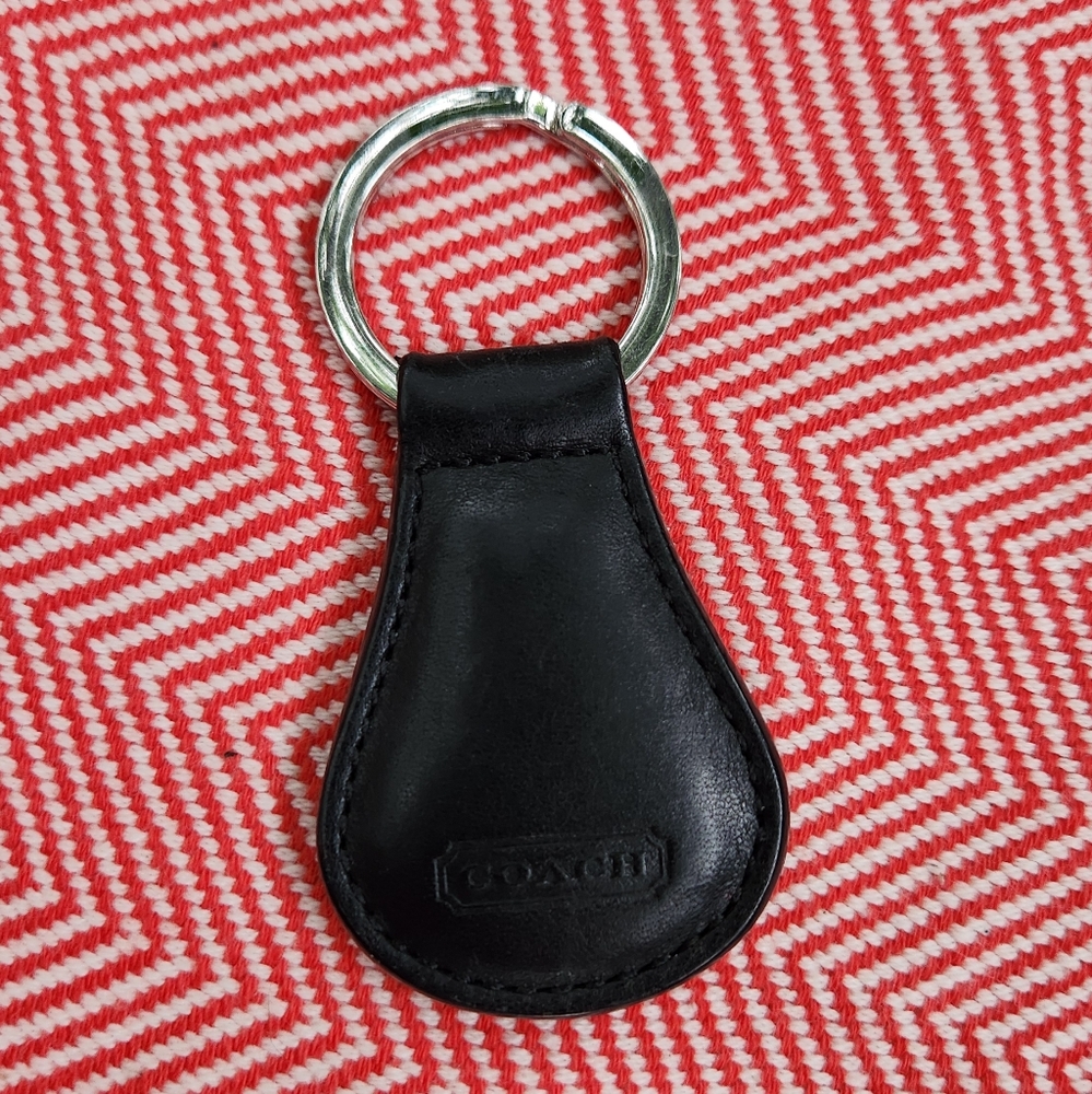 Coach black leather original keyfob teardrop silver keyring - Picture 3 of 3